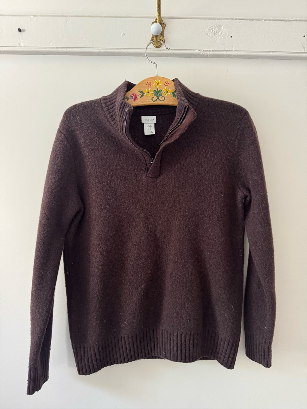 Aritzia Men’s Dark Brown Half-Zip Wool Blend Sweater